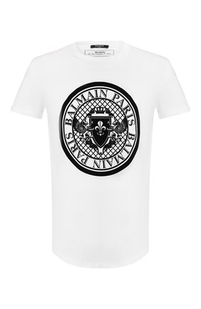 Мужская хлопковая футболка BALMAIN белого цвета по цене 32450 руб., арт. TH11135/I216 | Фото 1 Мужская хлопковая футболка BALMAIN белого цвета, арт. TH11135/I216 | Фото 1