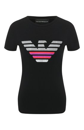 Женская хлопковая футболка EMPORIO ARMANI черного цвета по цене 7320 руб., арт. 3H2T8A/2J07Z | Фото 1 Женская хлопковая футболка EMPORIO ARMANI черного цвета, арт. 3H2T8A/2J07Z | Фото 1