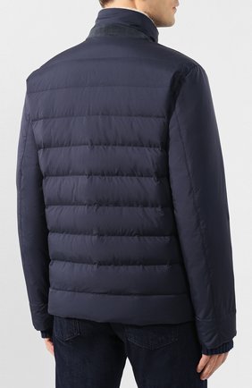 Мужская пуховая куртка wind storm LORO PIANA темно-синего цвета, арт. FAI5658 | Фото 4 (Кросс-КТ: Куртка, Пуховик; Рукава: Длинные; Мужское Кросс-КТ: Пуховик-верхняя одежда, Куртка-верхняя одежда, Верхняя одежда; Материал внешний: Синтетический материал; Региональные ограничения белый список (Axapta Mercury): RU; Материал подклада: Синтетический материал; Длина (верхняя одежда): Короткие; Материал утеплителя: Пух и перо; Статус проверки: Проверена категория)