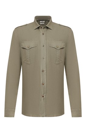 Мужская рубашка из льна и хлопка BRUNELLO CUCINELLI хаки цвета по цене 38350 руб., арт. MD6983058 | Фото 1 Мужская рубашка из льна и хлопка BRUNELLO CUCINELLI хаки цвета, арт. MD6983058 | Фото 1