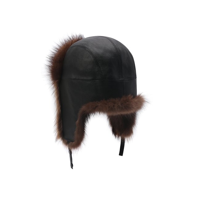 фото Кожаная шапка-ушанка с отделкой из меха фишера kussenkovv