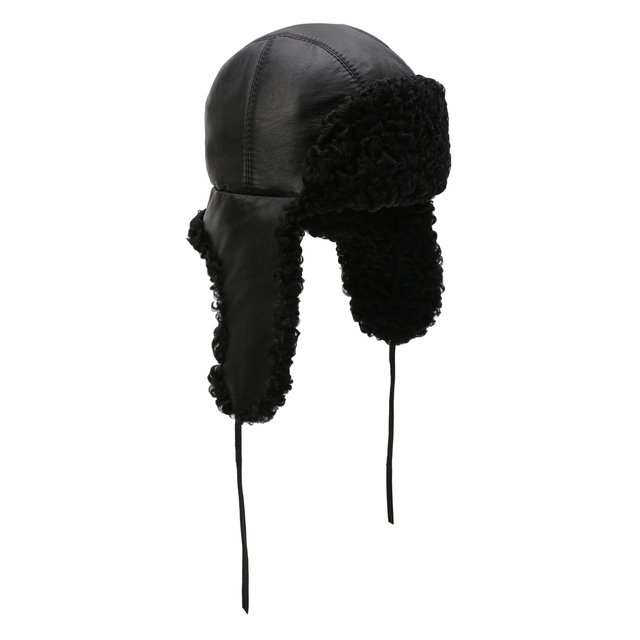 Кожаная шапка-ушанка с отделкой из меха каракульчи FurLand