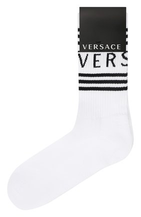 Мужские хлопковые носки VERSACE белого цвета, арт. ICZ0003/IK0203 | Фото 1 (Материал внешний: Хлопок; Кросс-КТ: бельё)