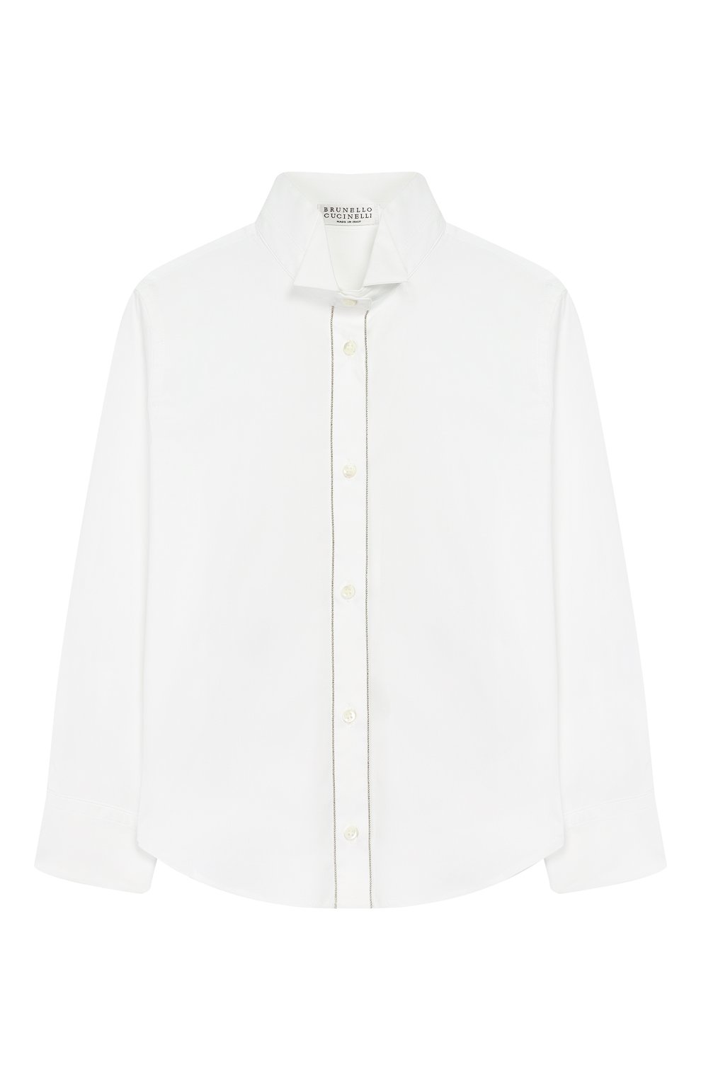 Детское хлопковая блузка BRUNELLO CUCINELLI белого цвета, арт. BA091MV126 | Фото 1 (Рукава: Длинные; Материал внешний: Хлопок; Статус проверки: Проверена категория)