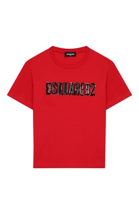 Детская хлопковая футболка DSQUARED2 красного цвета, арт. DQ03ZF-D00MM | Фото 1 (Материал внешний: Хлопок; Рукава: Короткие; Девочки Кросс-КТ: футболка-одежда; Статус проверки: Проверена категория)