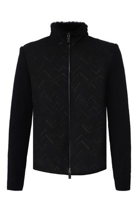 Мужская комбинированная куртка с меховой подкладкой GIORGIO ARMANI синего цвета по цене 290500 руб., арт. 5SR51P/5SP51 | Фото 1 Мужская комбинированная куртка с меховой подкладкой GIORGIO ARMANI синего цвета, арт. 5SR51P/5SP51 | Фото 1 (Рукава: Длинные; Материал подклада: Синтетический материал; Материал внешний: Натуральный мех; Длина (верхняя одежда): Короткие; Мужское Кросс-КТ: Верхняя одежда, утепленные куртки; Кросс-КТ: Куртка)