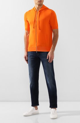 Мужской хлопковый кардиган KITON оранжевого цвета, арт. UK1049M | Фото 2 (Материал внешний: Хлопок; Длина (для топов): Стандартные; Рукава: Короткие; Стили: Кэжуэл; Мужское Кросс-КТ: Кардиган-одежда; Региональные ограничения белый список (Axapta Mercury): RU)