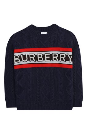 Детский шерстяной пуловер BURBERRY темно-синего цвета по цене 29800 руб., арт. 8023063 | Фото 1 Детский шерстяной пуловер BURBERRY темно-синего цвета, арт. 8023063 | Фото 1