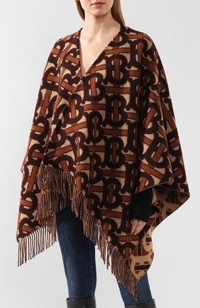 Женская шерстяное пончо BURBERRY коричневого цвета по цене 79950 руб., арт. 8021873 | Фото 3 Женская шерстяное пончо BURBERRY коричневого цвета, арт. 8021873 | Фото 3