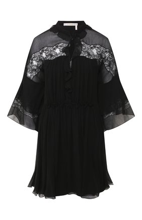 Женское шелковое платье CHLOÉ черного цвета по цене 319500 руб., арт. CHC20SR038006 | Фото 1 Женское шелковое платье CHLOÉ черного цвета, арт. CHC20SR038006 | Фото 1 (Материал внешний: Шелк; Рукава: 3/4; Материал подклада: Шелк; Длина Ж (юбки, платья, шорты): Мини; Случай: Повседневный; Статус проверки: Проверена категория; Женское Кросс-КТ: Платье-одежда)