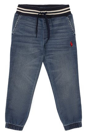 Детские джинсовые джоггеры POLO RALPH LAUREN синего цвета, арт. 321759206 | Фото 1 (Материал внешний: Хлопок; Статус проверки: Проверена категория; Детали: На резинке)