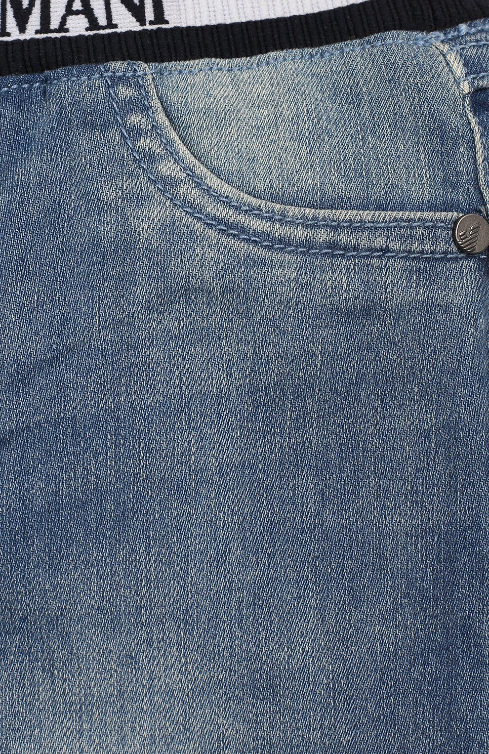 Детские джинсовые шорты EMPORIO ARMANI синего цвета, арт. 3HHS03/4DFNZ | Фото 3 (Материал внешний: Хлопок)