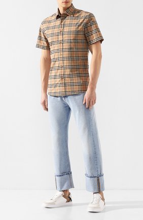 Мужская хлопковая рубашка BURBERRY бежевого цвета по цене 23100 руб., арт. 8020965 | Фото 2 Мужская хлопковая рубашка BURBERRY бежевого цвета, арт. 8020965 | Фото 2