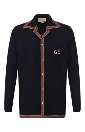 Мужская хлопковая рубашка GUCCI темно-синего цвета по цене 62200 руб., арт. 574087/XJA6D | Фото 1 Мужская хлопковая рубашка GUCCI темно-синего цвета, арт. 574087/XJA6D | Фото 1