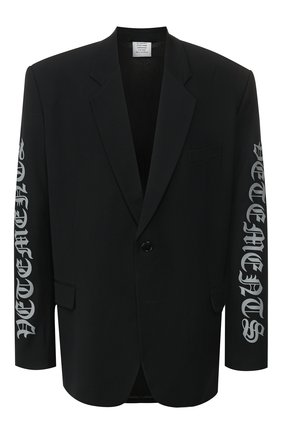 Мужской пиджак из смеси вискозы и шерсти VETEMENTS черного цвета по цене 127500 руб., арт. SS20JA143 1501/M | Фото 1 Мужской пиджак из смеси вискозы и шерсти VETEMENTS черного цвета, арт. SS20JA143 1501/M | Фото 1