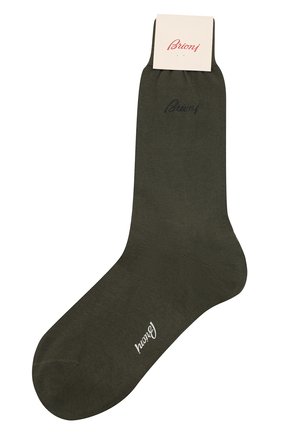 Мужские хлопковые носки BRIONI хаки цвета, арт. 0VMC00/07Z07 | Фото 1 (Материал внешний: Хлопок; Кросс-КТ: бельё; Статус проверки: Проверена категория)