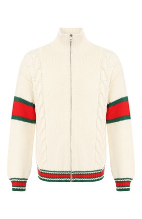 Мужской шерстяной кардиган GUCCI белого цвета по цене 91200 руб., арт. 599311/XKA32 | Фото 1 Мужской шерстяной кардиган GUCCI белого цвета, арт. 599311/XKA32 | Фото 1