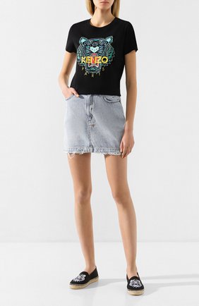 Женская хлопковая футболка KENZO черного цвета по цене 8350 руб., арт. FA52TS7214YB | Фото 2 Женская хлопковая футболка KENZO черного цвета, арт. FA52TS7214YB | Фото 2