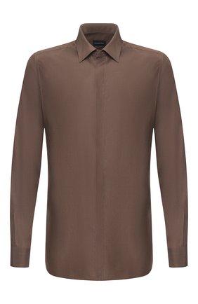 Мужская рубашка из смеси шелка и хлопка ERMENEGILDO ZEGNA коричневого цвета по цене 45800 руб., арт. 701404/9YC0CA | Фото 1 Мужская рубашка из смеси шелка и хлопка ERMENEGILDO ZEGNA коричневого цвета, арт. 701404/9YC0CA | Фото 1