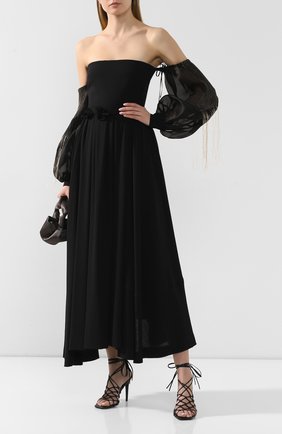 Женское платье из смеси шерсти и шелка LOEWE черного цвета по цене 298500 руб., арт. S2106340AP | Фото 2 Женское платье из смеси шерсти и шелка LOEWE черного цвета, арт. S2106340AP | Фото 2 (Материал внешний: Шерсть; Материал подклада: Синтетический материал; Рукава: Длинные; Длина Ж (юбки, платья, шорты): Миди, До колена; Случай: Вечерний; Статус проверки: Проверена категория; Женское Кросс-КТ: Платье-одежда)