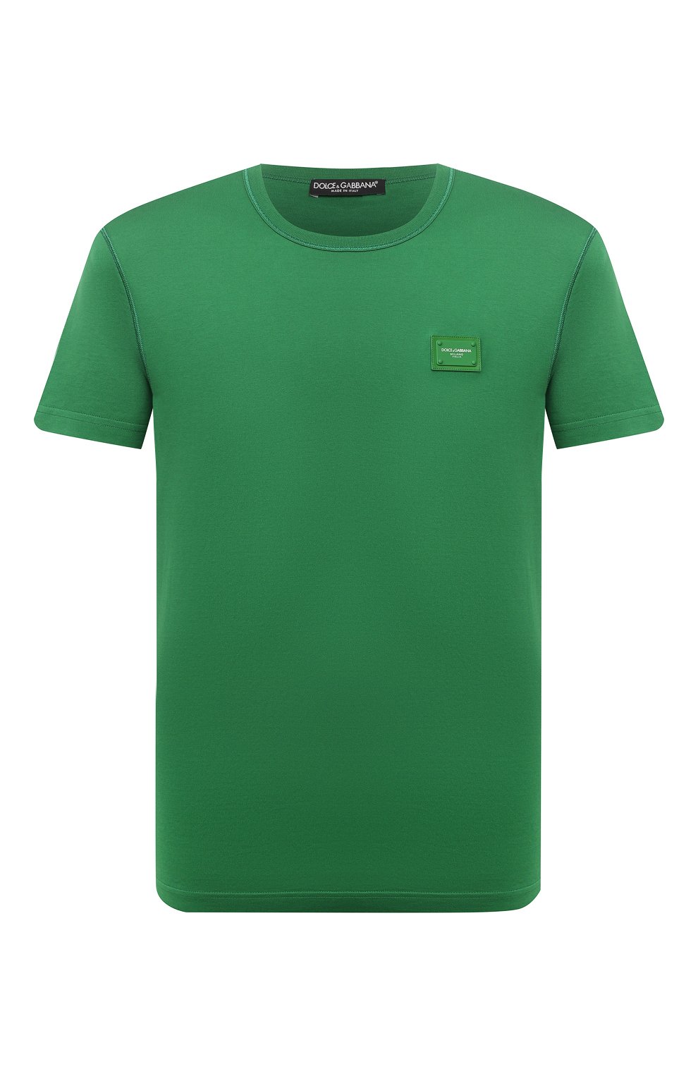 Мужская хлопковая футболка DOLCE & GABBANA зеленого цвета, арт. G8KJ9T/FU7EQ | Фото 1 (Принт: Без принта; Рукава: Короткие; Длина (для топов): Стандартные; Мужское Кросс-КТ: Футболка-одежда; Материал внешний: Хлопок; Стили: Кэжуэл)