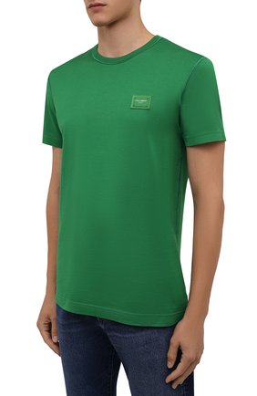 Мужская хлопковая футболка DOLCE & GABBANA зеленого цвета, арт. G8KJ9T/FU7EQ | Фото 3 (Принт: Без принта; Рукава: Короткие; Длина (для топов): Стандартные; Мужское Кросс-КТ: Футболка-одежда; Материал внешний: Хлопок; Стили: Кэжуэл)