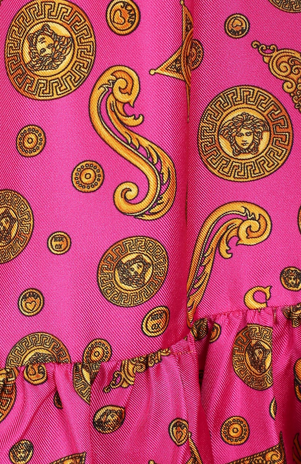 Детское шелковое платье VERSACE розового цвета, арт. YC000193/A232649/4A-6A | Фото 3 (Материал внешний: Шелк; Рукава: Короткие; Случай: Повседневный; Принт: С принтом; Региональные ограничения белый список (Axapta Mercury): RU; Девочки Кросс-КТ: Платье-одежда; Материал подклада: Вискоза; Статус проверки: Проверена категория)