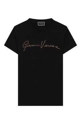 Детская хлопковая футболка VERSACE черного цвета по цене 8450 руб., арт. YC000281/YA00019/4A-6A | Фото 1 Детская хлопковая футболка VERSACE черного цвета, арт. YC000281/YA00019/4A-6A | Фото 1
