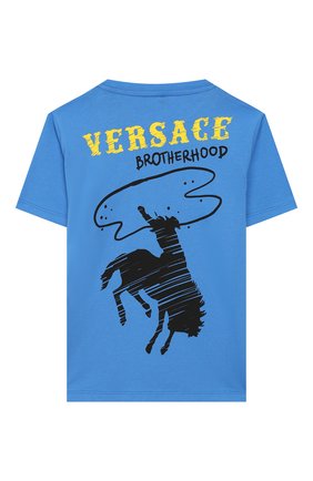 Детская хлопковая футболка VERSACE голубого цвета по цене 10400 руб., арт. YD000167/YA00079/8A-14A | Фото 2 Детская хлопковая футболка VERSACE голубого цвета, арт. YD000167/YA00079/8A-14A | Фото 2
