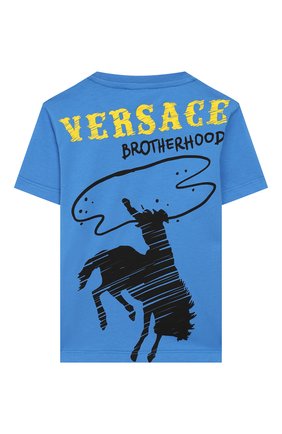 Детская хлопковая футболка VERSACE голубого цвета по цене 9680 руб., арт. YD000167/YA00079/4A-6A | Фото 2 Детская хлопковая футболка VERSACE голубого цвета, арт. YD000167/YA00079/4A-6A | Фото 2