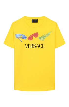 Детская хлопковая футболка VERSACE желтого цвета по цене 7395 руб., арт. YD000201/YA00079/4A-6A | Фото 1 Детская хлопковая футболка VERSACE желтого цвета, арт. YD000201/YA00079/4A-6A | Фото 1
