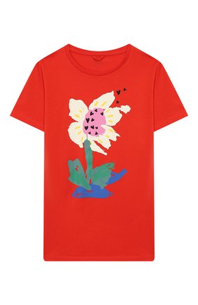 Детская хлопковая футболка STELLA MCCARTNEY красного цвета, арт. 588684/S0J07 | Фото 1 (Рукава: Короткие; Материал внешний: Хлопок; Девочки Кросс-КТ: футболка-одежда; Статус проверки: Проверена категория)