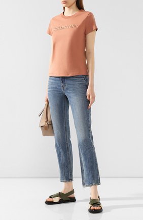 Женская хлопковая футболка HELMUT LANG бежевого цвета по цене 17150 руб., арт. J06DW502 | Фото 2 Женская хлопковая футболка HELMUT LANG бежевого цвета, арт. J06DW502 | Фото 2