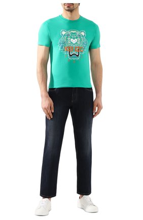 Мужская хлопковая футболка KENZO бирюзового цвета по цене 8795 руб., арт. FA55TS0504YA | Фото 2 Мужская хлопковая футболка KENZO бирюзового цвета, арт. FA55TS0504YA | Фото 2