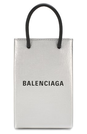 Кожаный чехол shopping для телефона BALENCIAGA серебряного цвета, арт. 593826/0AI4N | Фото 1 (Женское Кросс-КТ: Кожа iPhone; Материал: Кожа)