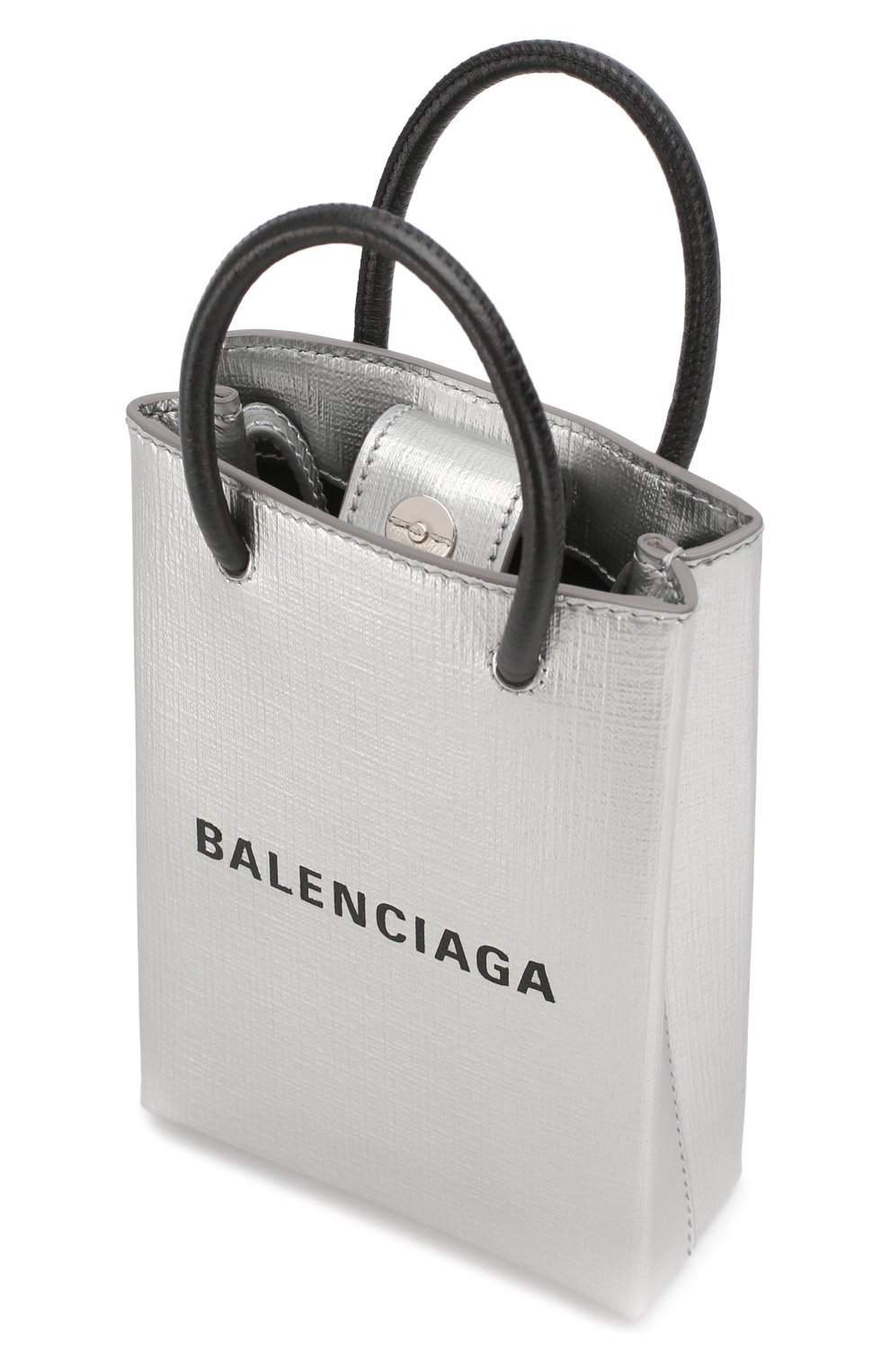 Кожаный чехол shopping для телефона BALENCIAGA серебряного цвета, арт. 593826/0AI4N | Фото 4 (Женское Кросс-КТ: Кожа iPhone; Материал: Кожа)