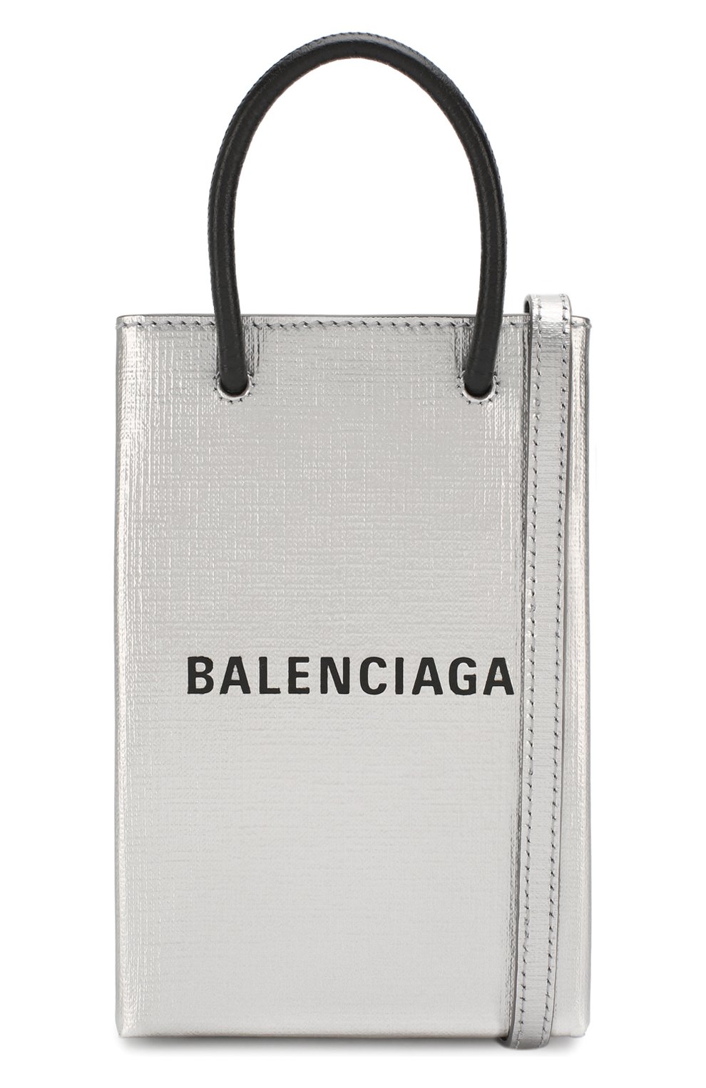 Кожаный чехол shopping для телефона BALENCIAGA серебряного цвета, арт. 593826/0AI4N | Фото 6 (Женское Кросс-КТ: Кожа iPhone; Материал: Кожа)