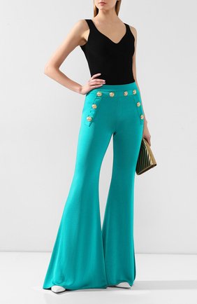 Женские брюки из вискозы BALMAIN бирюзового цвета по цене 114500 руб., арт. TF15236/K043 | Фото 2 Женские брюки из вискозы BALMAIN бирюзового цвета, арт. TF15236/K043 | Фото 2