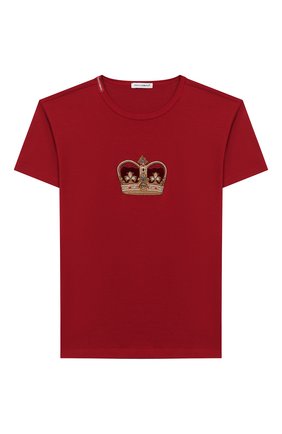 Детская хлопковая футболка DOLCE & GABBANA красного цвета по цене 13300 руб., арт. L4JT6S/G7VJS/8-14 | Фото 1 Детская хлопковая футболка DOLCE & GABBANA красного цвета, арт. L4JT6S/G7VJS/8-14 | Фото 1