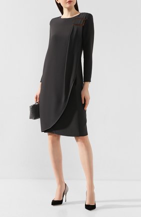 Женское платье из смеси вискозы и шелка GIORGIO ARMANI темно-синего цвета по цене 156000 руб., арт. 0SHVA04B/T008A | Фото 2 Женское платье из смеси вискозы и шелка GIORGIO ARMANI темно-синего цвета, арт. 0SHVA04B/T008A | Фото 2 (Рукава: Длинные; Длина Ж (юбки, платья, шорты): До колена; Материал подклада: Синтетический материал; Материал внешний: Шелк, Вискоза; Случай: Формальный; Статус проверки: Проверена категория)