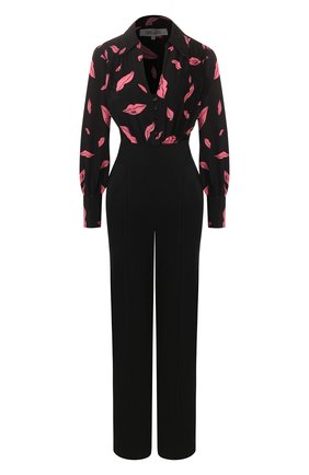 Женский шелковый комбинезон DIANE VON FURSTENBERG черного цвета по цене 67700 руб., арт. 13728DVF | Фото 1 Женский шелковый комбинезон DIANE VON FURSTENBERG черного цвета, арт. 13728DVF | Фото 1