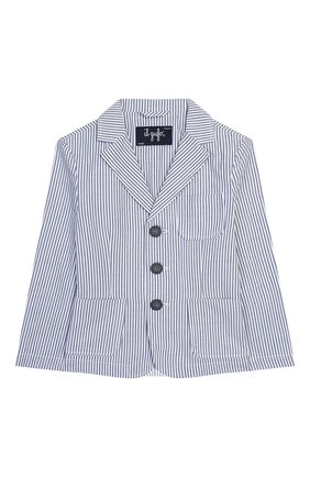 Детский хлопковый пиджак EMPORIO ARMANI голубого цвета по цене 23750 руб., арт. 3H4GJ5/4N3NZ | Фото 1 Детский хлопковый пиджак EMPORIO ARMANI голубого цвета, арт. 3H4GJ5/4N3NZ | Фото 1 (Материал подклада: Хлопок; Материал внешний: Хлопок, Синтетический материал; Рукава: Длинные; Кросс-КТ: пиджак; Региональные ограничения белый список (Axapta Mercury): RU; Ростовка одежда: 10 - 11 лет | 140 - 146см, 13 - 15 лет | 158 см, 16 лет | 164 см, 4 года | 104 см, 5 лет | 110 см, 6 лет | 116 см, 7 лет | 122 см, 8 лет | 128 см, 9 лет | 134 см)