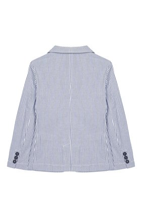 Детский хлопковый пиджак EMPORIO ARMANI голубого цвета по цене 23750 руб., арт. 3H4GJ5/4N3NZ | Фото 2 Детский хлопковый пиджак EMPORIO ARMANI голубого цвета, арт. 3H4GJ5/4N3NZ | Фото 2 (Материал подклада: Хлопок; Материал внешний: Хлопок, Синтетический материал; Рукава: Длинные; Кросс-КТ: пиджак; Региональные ограничения белый список (Axapta Mercury): RU; Ростовка одежда: 10 - 11 лет | 140 - 146см, 13 - 15 лет | 158 см, 16 лет | 164 см, 4 года | 104 см, 5 лет | 110 см, 6 лет | 116 см, 7 лет | 122 см, 8 лет | 128 см, 9 лет | 134 см)