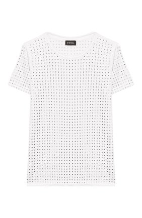 Детская хлопковая футболка DIESEL белого цвета по цене 15950 руб., арт. 00J4SZ-KYAP7 | Фото 1 Детская хлопковая футболка DIESEL белого цвета, арт. 00J4SZ-KYAP7 | Фото 1 (Материал внешний: Хлопок; Рукава: Короткие; Девочки Кросс-КТ: футболка-одежда; Принт: С принтом; Региональные ограничения белый список (Axapta Mercury): RU; Ростовка одежда: 10 - 11 лет | 140 - 146см, 12 лет | 152 см, 13 - 15 лет | 158 см, 16 лет | 164 см)