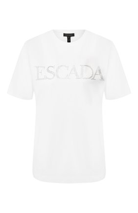 Женская хлопковая футболка ESCADA белого цвета по цене 24300 руб., арт. 5032810 | Фото 1 Женская хлопковая футболка ESCADA белого цвета, арт. 5032810 | Фото 1