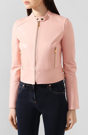 Женская кожаная куртка DOLCE & GABBANA светло-розового цвета, арт. F9F13L/FUL89 | Фото 3 (Кросс-КТ: Куртка; Рукава: Длинные; Стили: Гламурный; Материал внешний: Натуральная кожа; Женское Кросс-КТ: Замша и кожа; Длина (верхняя одежда): Короткие; Материал подклада: Шелк; Статус проверки: Проверена категория)
