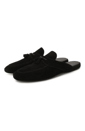 Мужского замшевые домашние туфли FARFALLA черного цвета, арт. G2NT | Фото 1 (Материал внутренний: Натуральная кожа; Мужское Кросс-КТ: тапочки-обувь; Материал внешний: Замша, Кожа)