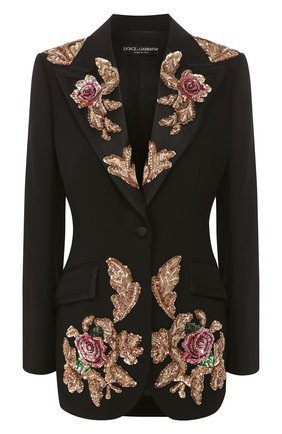 Женский жакет из смеси шерсти и шелка DOLCE & GABBANA черного цвета по цене 523500 руб., арт. F297QZ/FUBAJ | Фото 1 Женский жакет из смеси шерсти и шелка DOLCE & GABBANA черного цвета, арт. F297QZ/FUBAJ | Фото 1