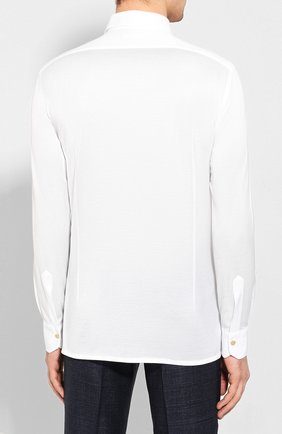 Мужская хлопковая рубашка KITON белого цвета, арт. UMCNERH0721701 | Фото 4 (Манжеты: На пуговицах; Воротник: Кент; Рукава: Длинные; Случай: Повседневный; Длина (для топов): Стандартные; Региональные ограничения белый список (Axapta Mercury): RU; Материал внешний: Хлопок; Принт: Однотонные; Мужское Кросс-КТ: Рубашка-одежда)