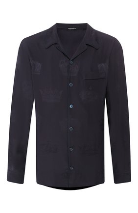 Мужская шелковая сорочка DOLCE & GABBANA темно-синего цвета, арт. G5GW1T/FJ1HL | Фото 1 (Материал внешний: Шелк; Рукава: Длинные; Длина (для топов): Стандартные; Кросс-КТ: домашняя одежда)